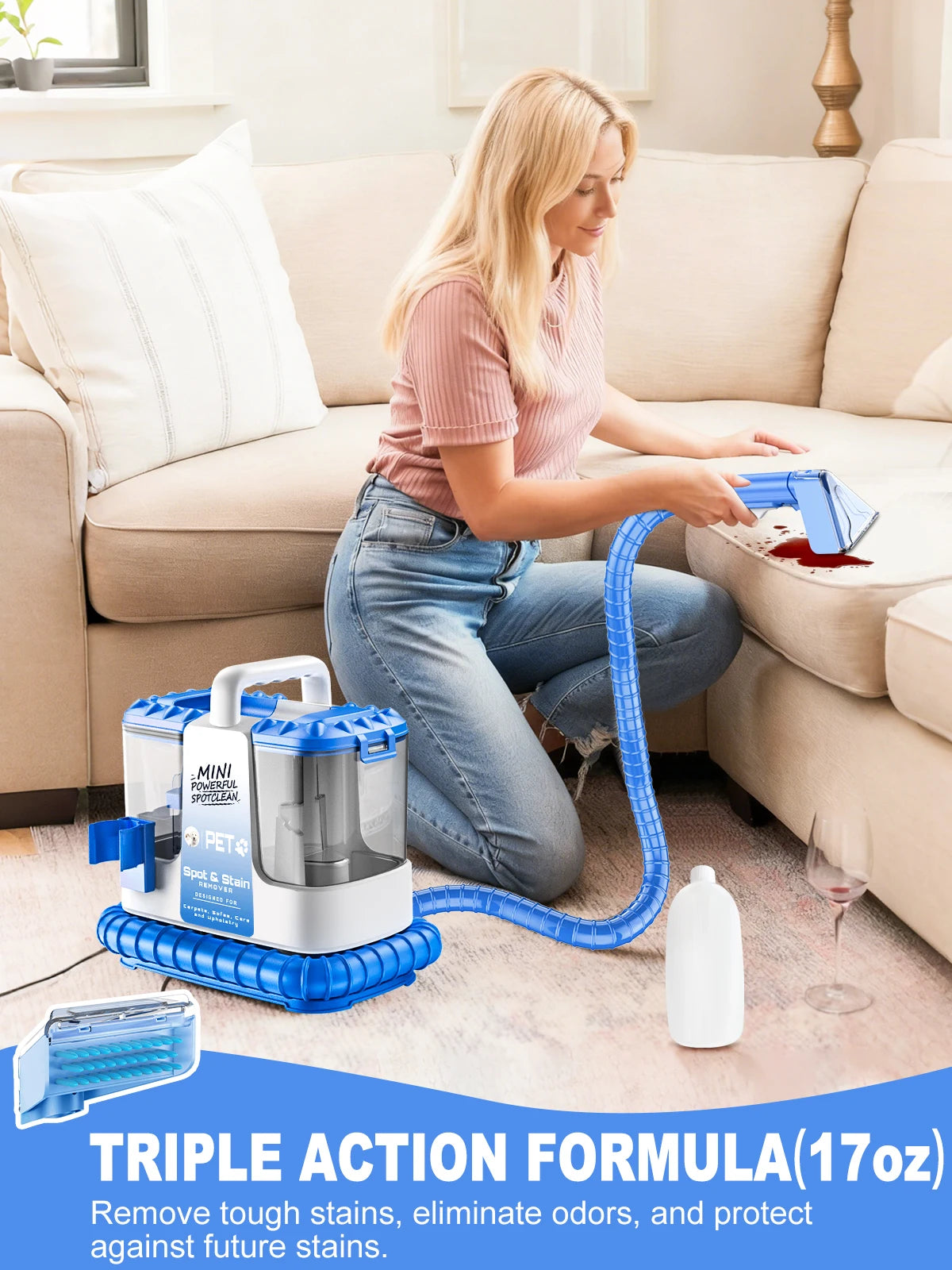 Carpet + Upholstery Cleaner Machine 32Kpa Powerful Suction w/ 5 Cleaning Tools,Lightweight for Rug,Carpet,Car