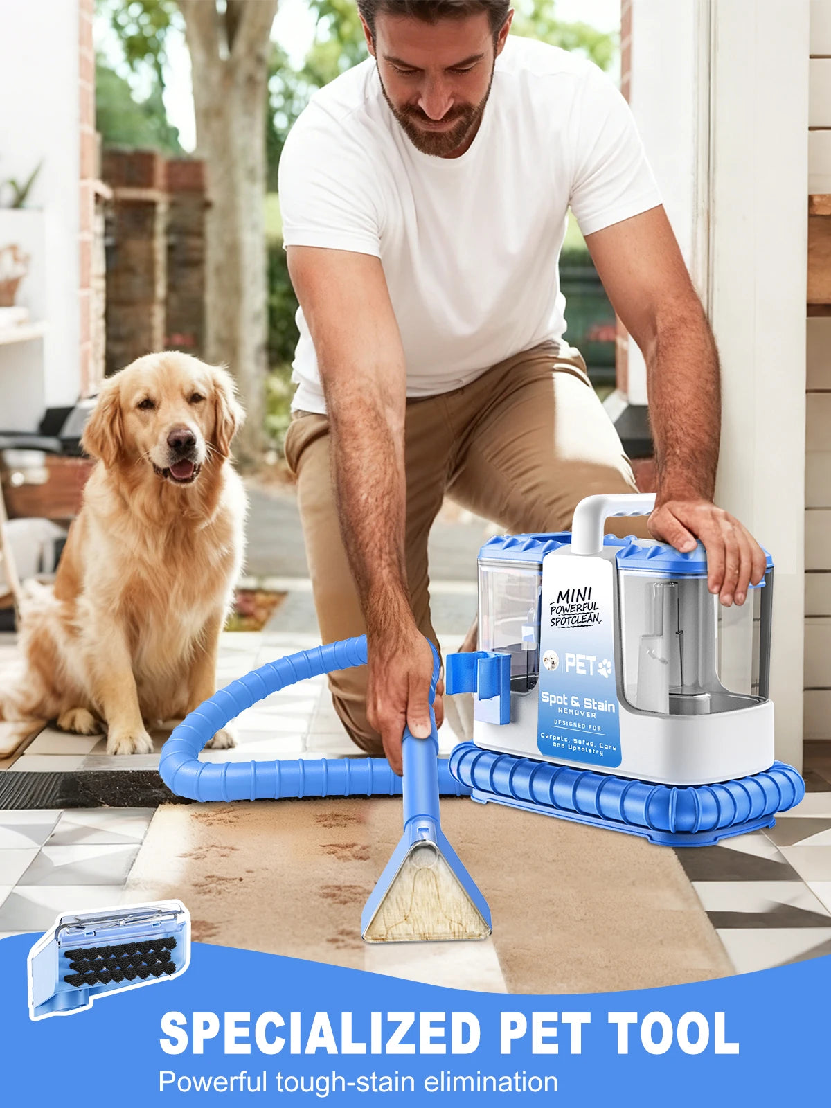 Carpet + Upholstery Cleaner Machine 32Kpa Powerful Suction w/ 5 Cleaning Tools,Lightweight for Rug,Carpet,Car