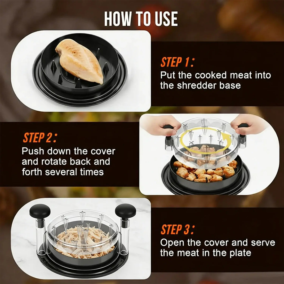Chicken Shredder 8 Inches Chicken Breast Shredder Tool Cooked Meat Shredder With Clear Lid Ergonomic Design Auti-slip