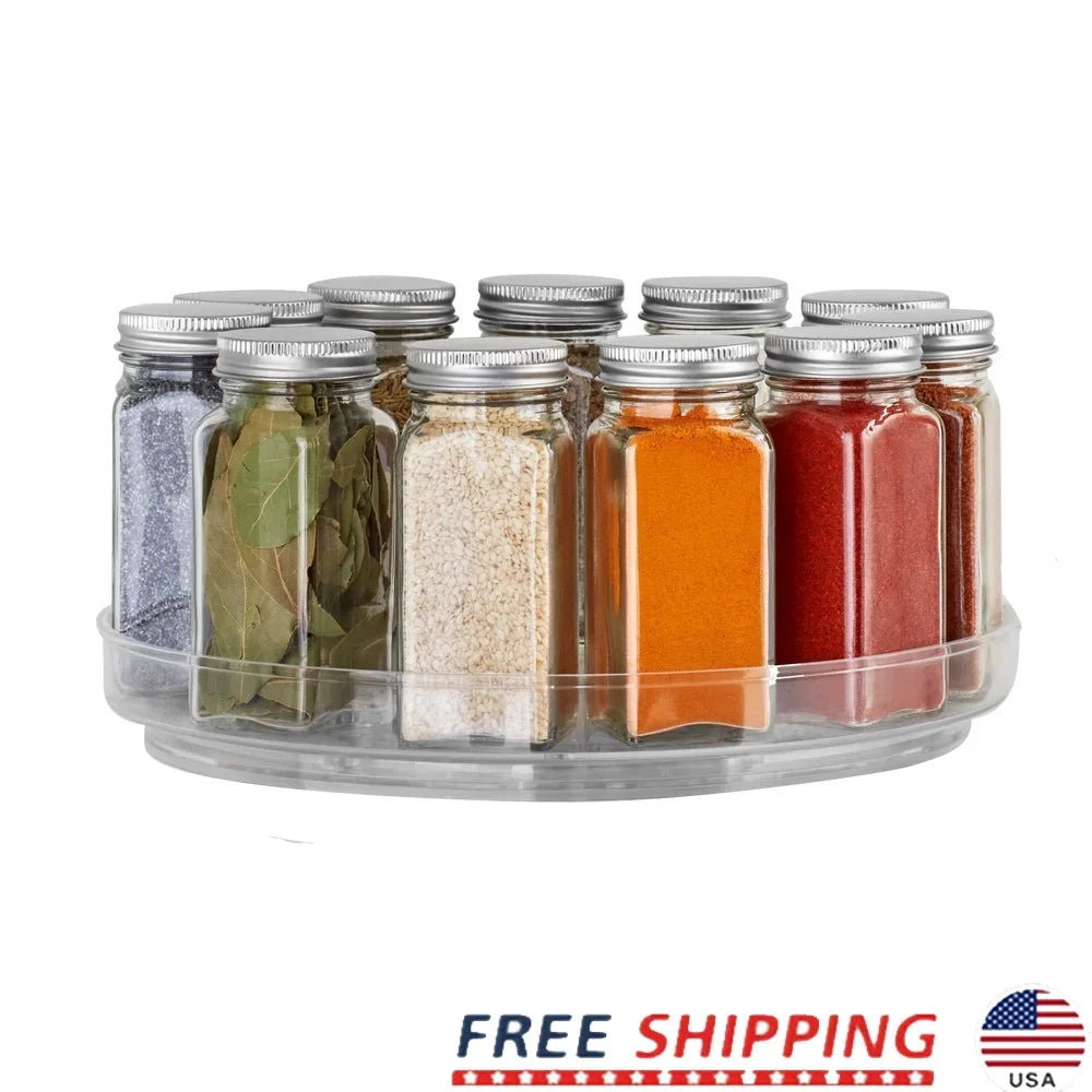 Clear Plastic Turntable Organizer 10 Inch Low Wall Modular Storage System Spice Cabinet 360 Degree Rotation Efficient