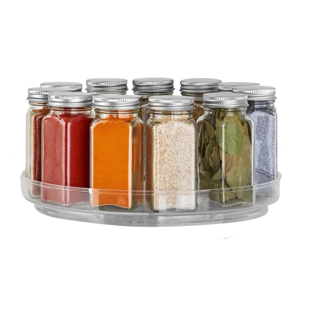 Clear Plastic Turntable Organizer 10 Inch Low Wall Modular Storage System Spice Cabinet 360 Degree Rotation Efficient