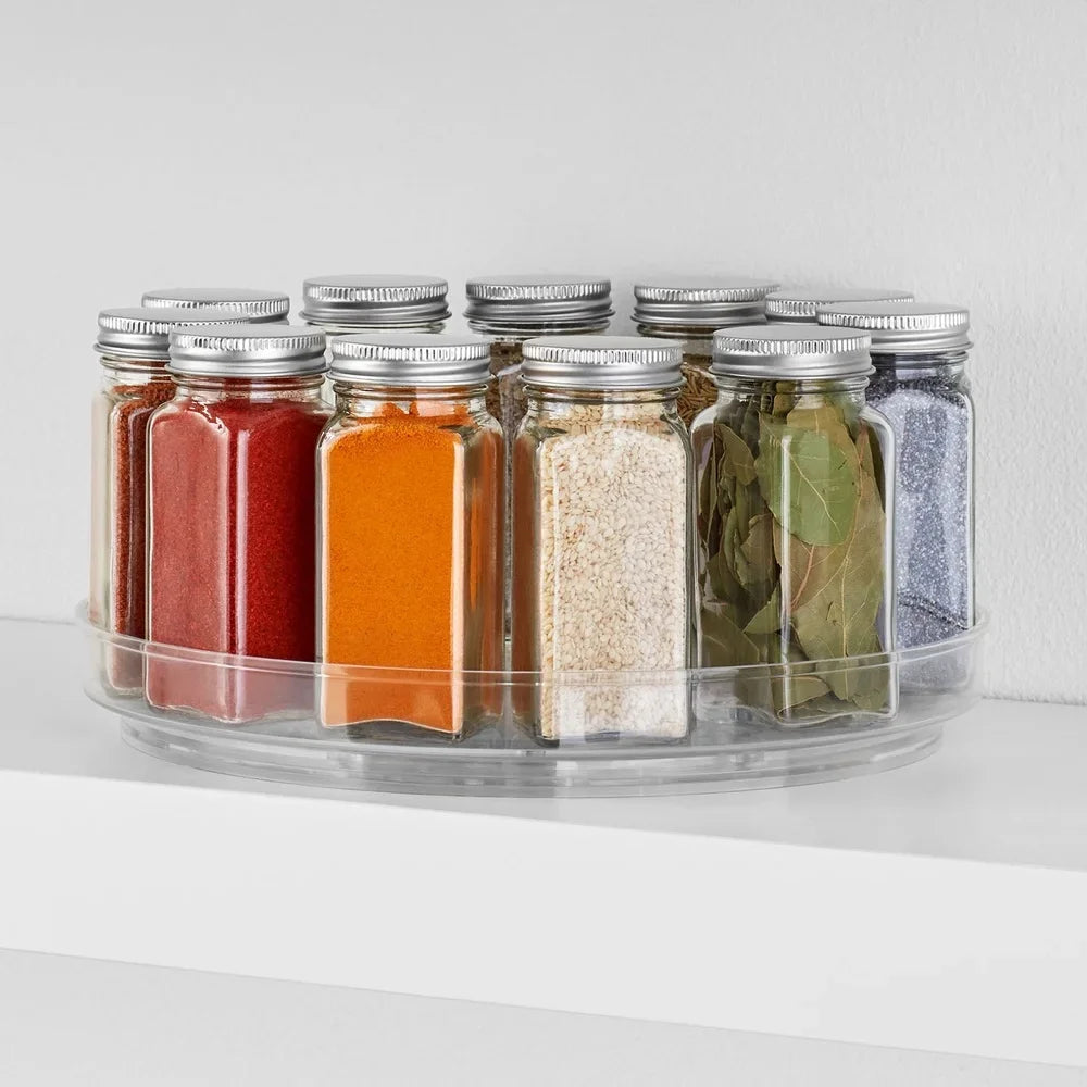 Clear Plastic Turntable Organizer 10 Inch Low Wall Modular Storage System Spice Cabinet 360 Degree Rotation Efficient