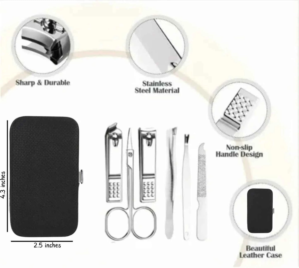 Complete Nail Tool Set 1 Units, 8 Essential Tools per Kit, Sharp Blades & Safe Handles, Easy to Carry in Pocket or Bag