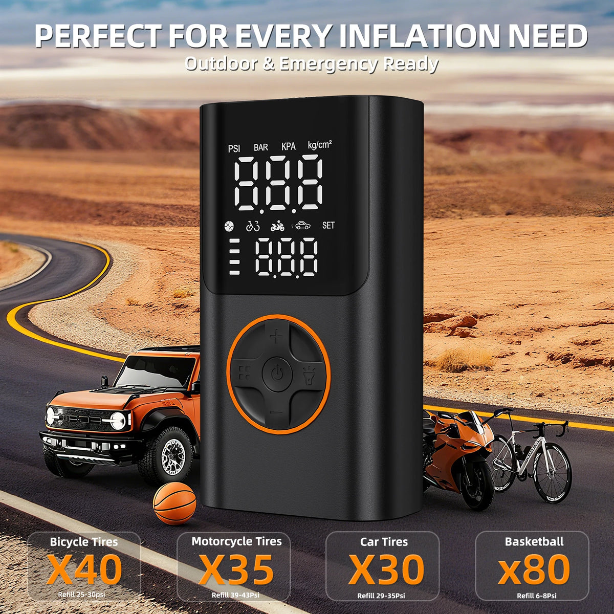 Cordless Mini Tire Inflator 150 PSI Portable Air Compressor with Digital Display & LED Light for Car Motorcycle Bike