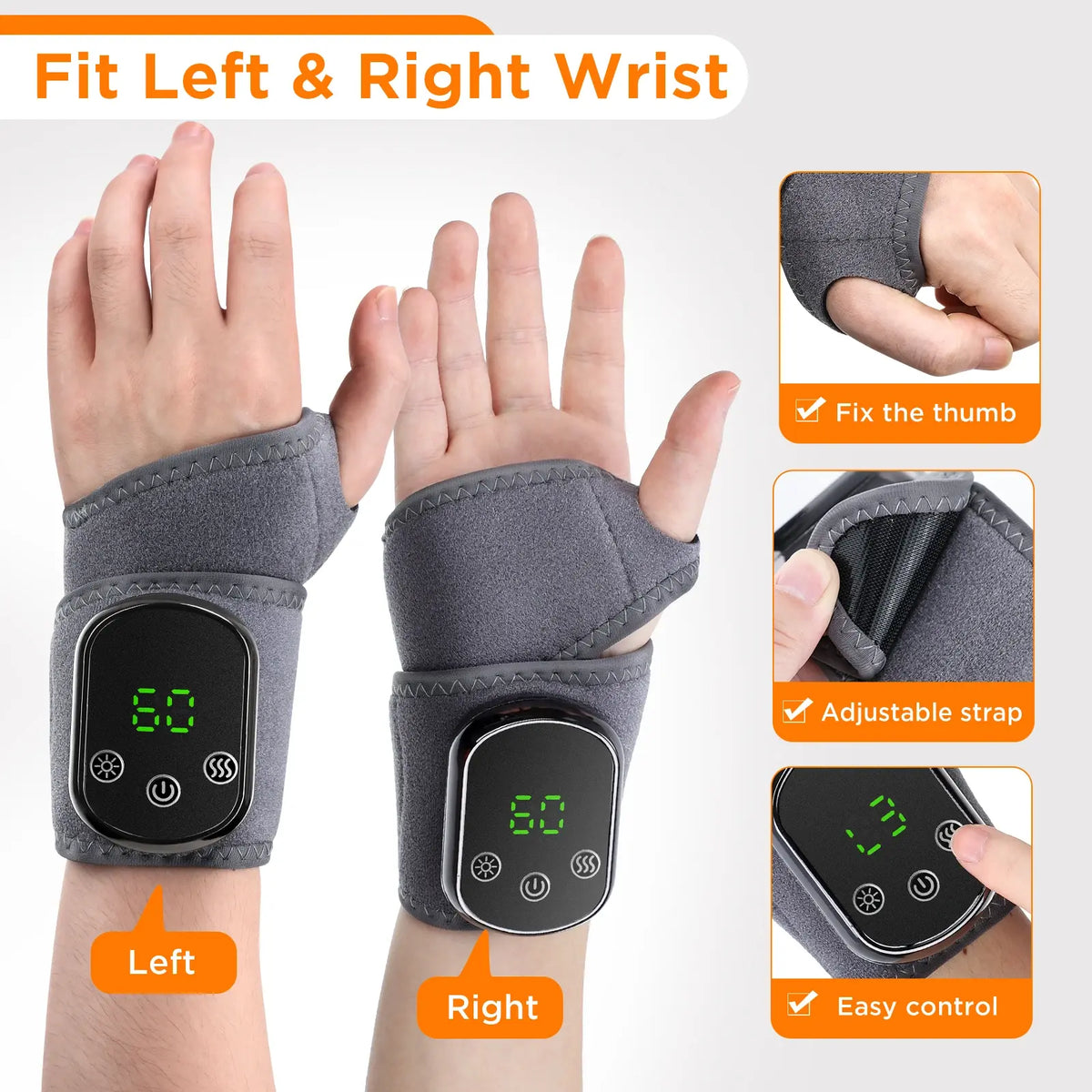 Cordless Wrist Hand Heated Massager Vibration Electric Hand Wrap Band Joint Wrist Support Brace Pain Relief Belt - Nexvibe