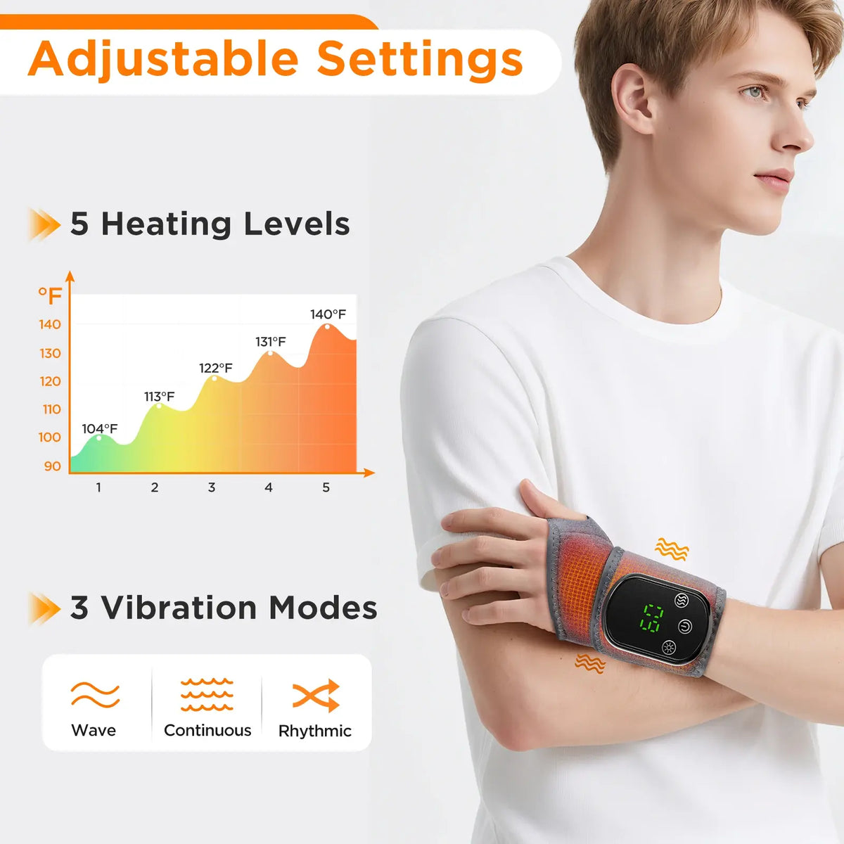 Cordless Wrist Hand Heated Massager Vibration Electric Hand Wrap Band Joint Wrist Support Brace Pain Relief Belt - Nexvibe