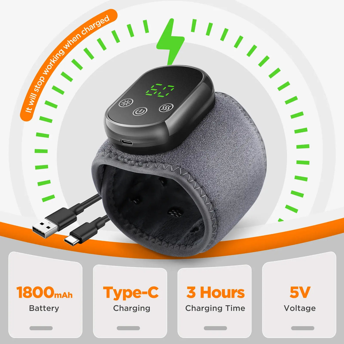 Cordless Wrist Hand Heated Massager Vibration Electric Hand Wrap Band Joint Wrist Support Brace Pain Relief Belt - Nexvibe