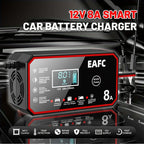 EAFC 12V 8A /6A Car Battery Charger Quick Charge Automatic Smart Battery Charger LCD Display for Lead Acid Agm Gel Wet