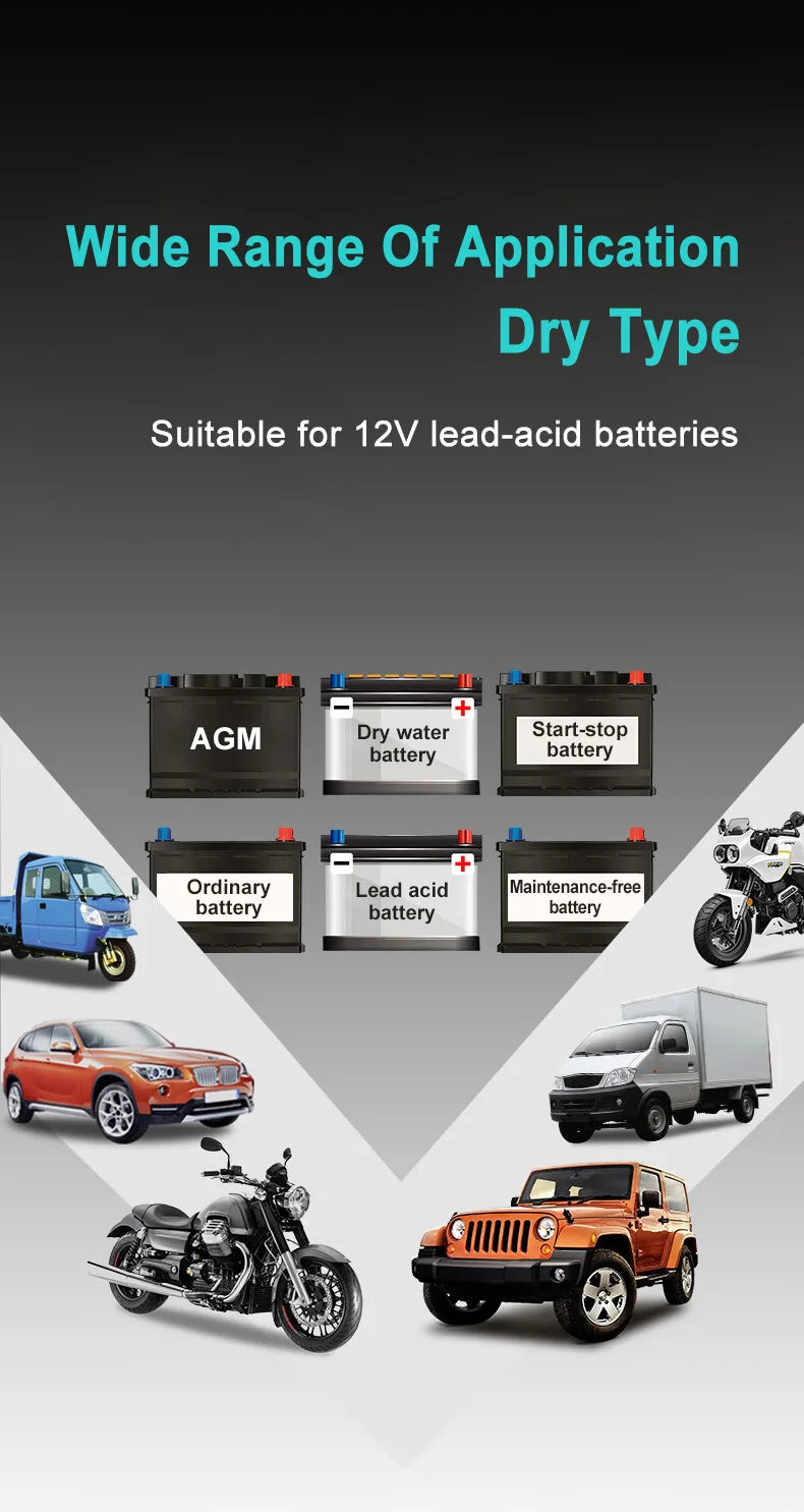 EAFC 12V 8A /6A Car Battery Charger Quick Charge Automatic Smart Battery Charger LCD Display for Lead Acid Agm Gel Wet