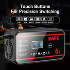 EAFC 12V 8A /6A Car Battery Charger Quick Charge Automatic Smart Battery Charger LCD Display for Lead Acid Agm Gel Wet