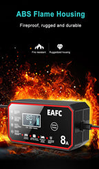 EAFC 12V 8A /6A Car Battery Charger Quick Charge Automatic Smart Battery Charger LCD Display for Lead Acid Agm Gel Wet