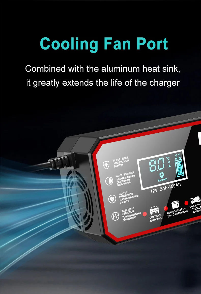 EAFC 12V 8A /6A Car Battery Charger Quick Charge Automatic Smart Battery Charger LCD Display for Lead Acid Agm Gel Wet