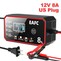 EAFC 12V 8A /6A Car Battery Charger Quick Charge Automatic Smart Battery Charger LCD Display for Lead Acid Agm Gel Wet