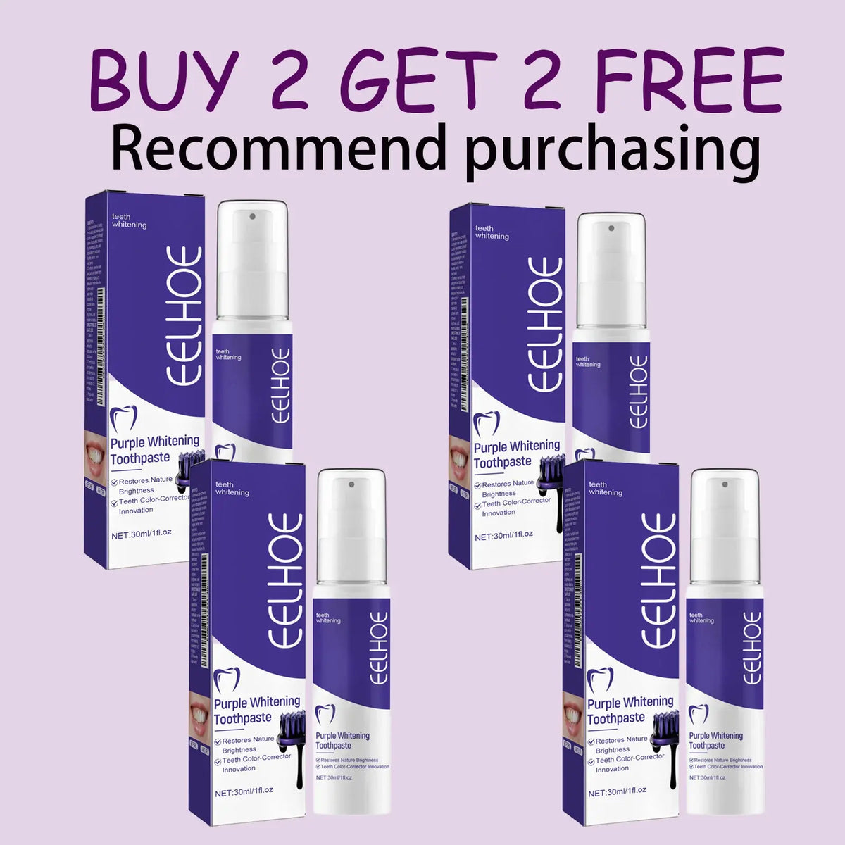 EELHOE 30ML Purple Whitening Toothpaste Teeth Stains Odors Removal Brighten Teeth  Gentle Gum Care Portable Travel Daily Use - Nexvibe