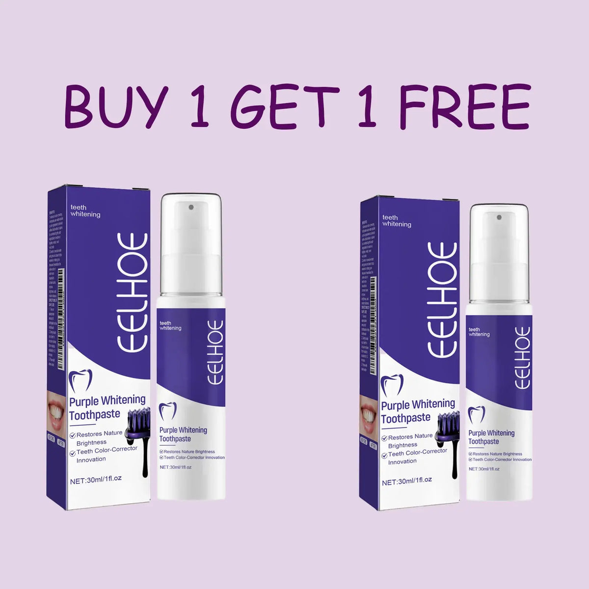EELHOE 30ML Purple Whitening Toothpaste Teeth Stains Odors Removal Brighten Teeth  Gentle Gum Care Portable Travel Daily Use - Nexvibe