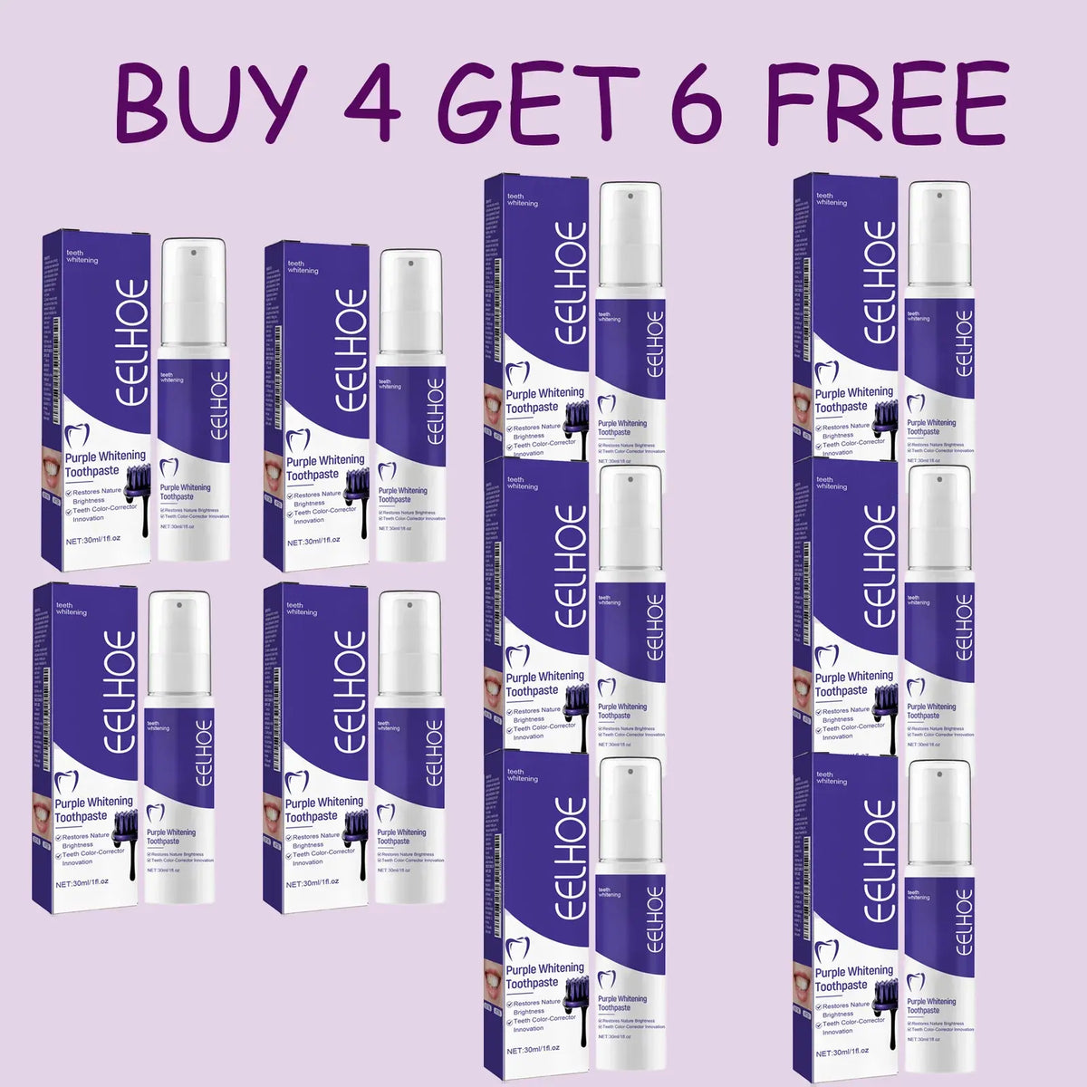EELHOE 30ML Purple Whitening Toothpaste Teeth Stains Odors Removal Brighten Teeth  Gentle Gum Care Portable Travel Daily Use - Nexvibe