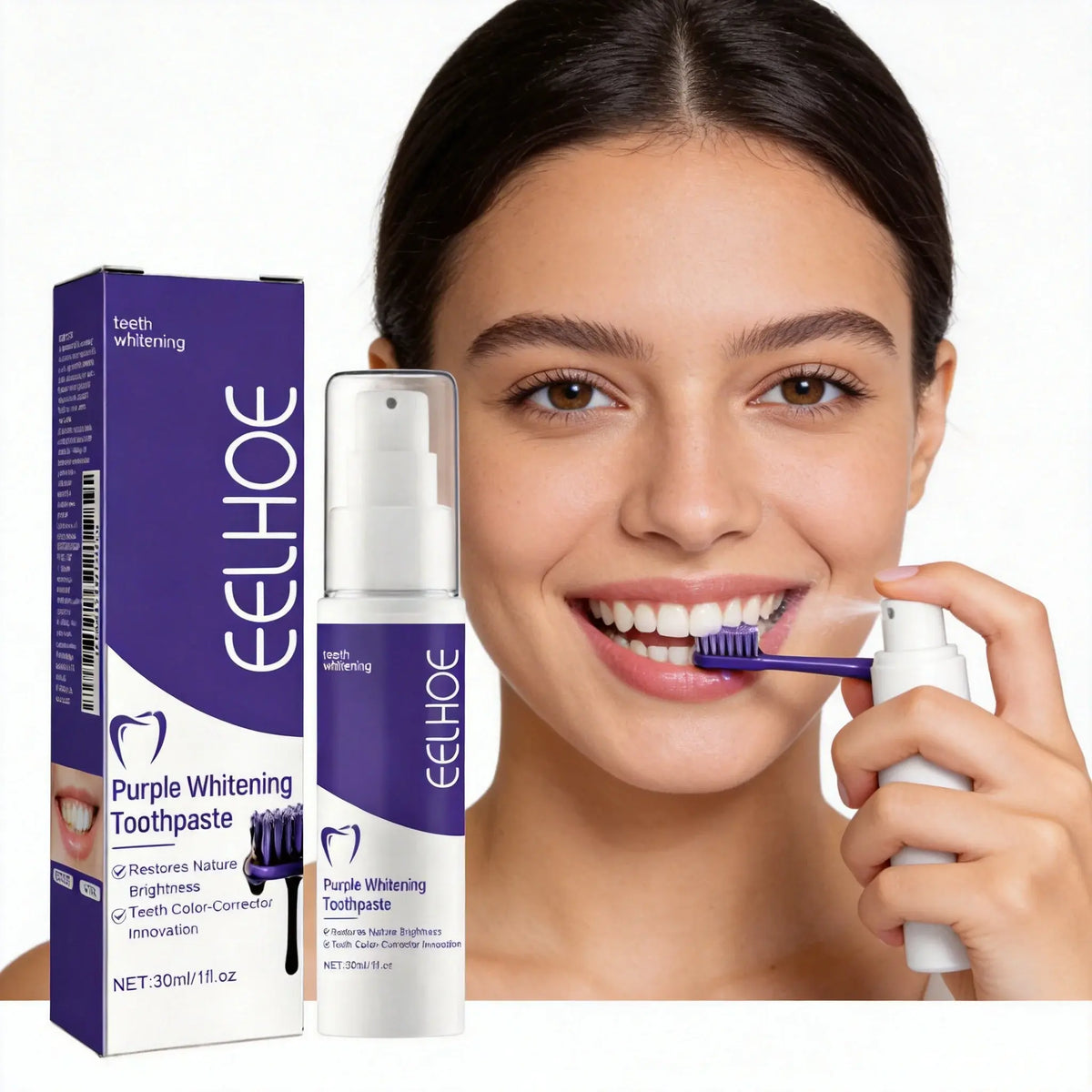 EELHOE 30ML Purple Whitening Toothpaste Teeth Stains Odors Removal Brighten Teeth  Gentle Gum Care Portable Travel Daily Use - Nexvibe