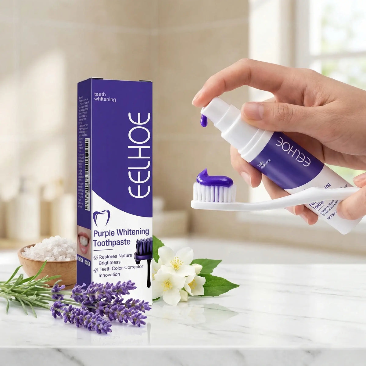 EELHOE 30ML Purple Whitening Toothpaste Teeth Stains Odors Removal Brighten Teeth  Gentle Gum Care Portable Travel Daily Use - Nexvibe