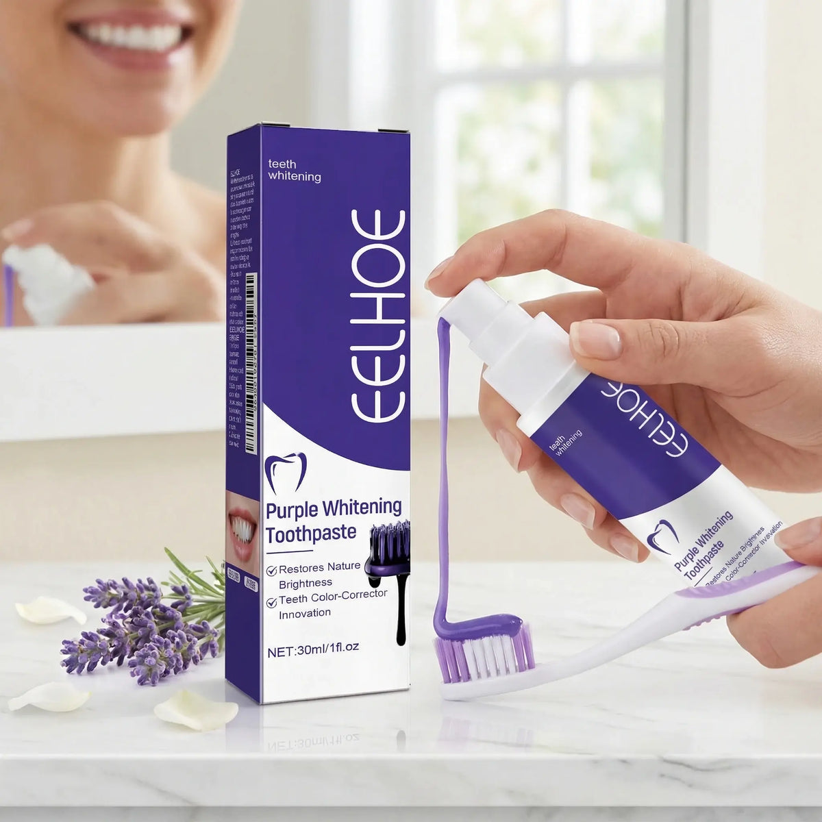 EELHOE 30ML Purple Whitening Toothpaste Teeth Stains Odors Removal Brighten Teeth  Gentle Gum Care Portable Travel Daily Use - Nexvibe