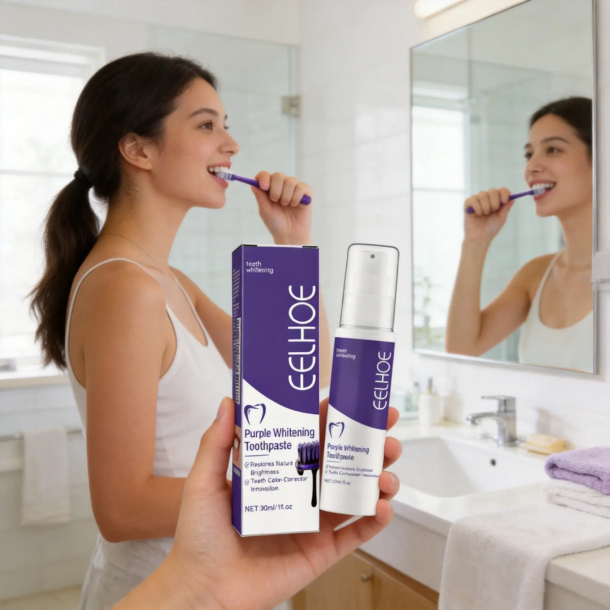 EELHOE 30ML Purple Whitening Toothpaste Teeth Stains Odors Removal Brighten Teeth  Gentle Gum Care Portable Travel Daily Use - Nexvibe