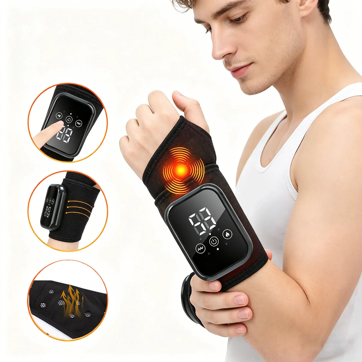 Electric Heating Hand Wrist Massager Wireless Thermal Wrist Brace Protector 3 Hot Compress 3 Vibration Wristband Muscle Relax - Nexvibe