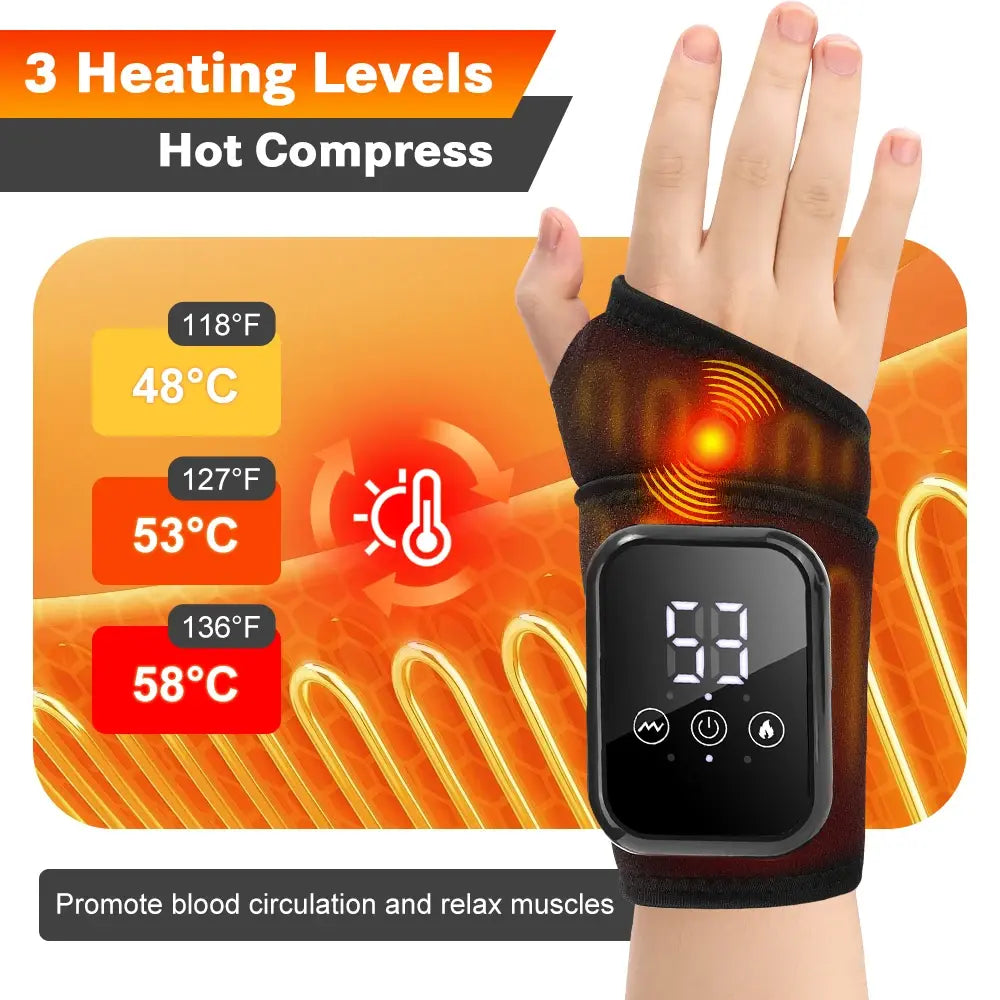 Electric Heating Hand Wrist Massager Wireless Thermal Wrist Brace Protector 3 Hot Compress 3 Vibration Wristband Muscle Relax - Nexvibe