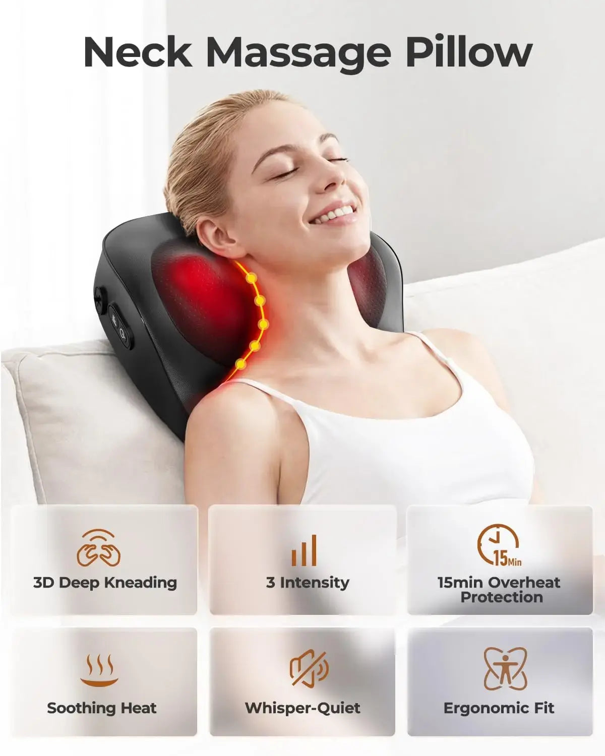 Electric Neck Massager Pillow, Neck&Shoulder Massager with Heat, Portable 3D Kneading for Shoulder, Leg&Calf Muscle Pain Relief - Nexvibe
