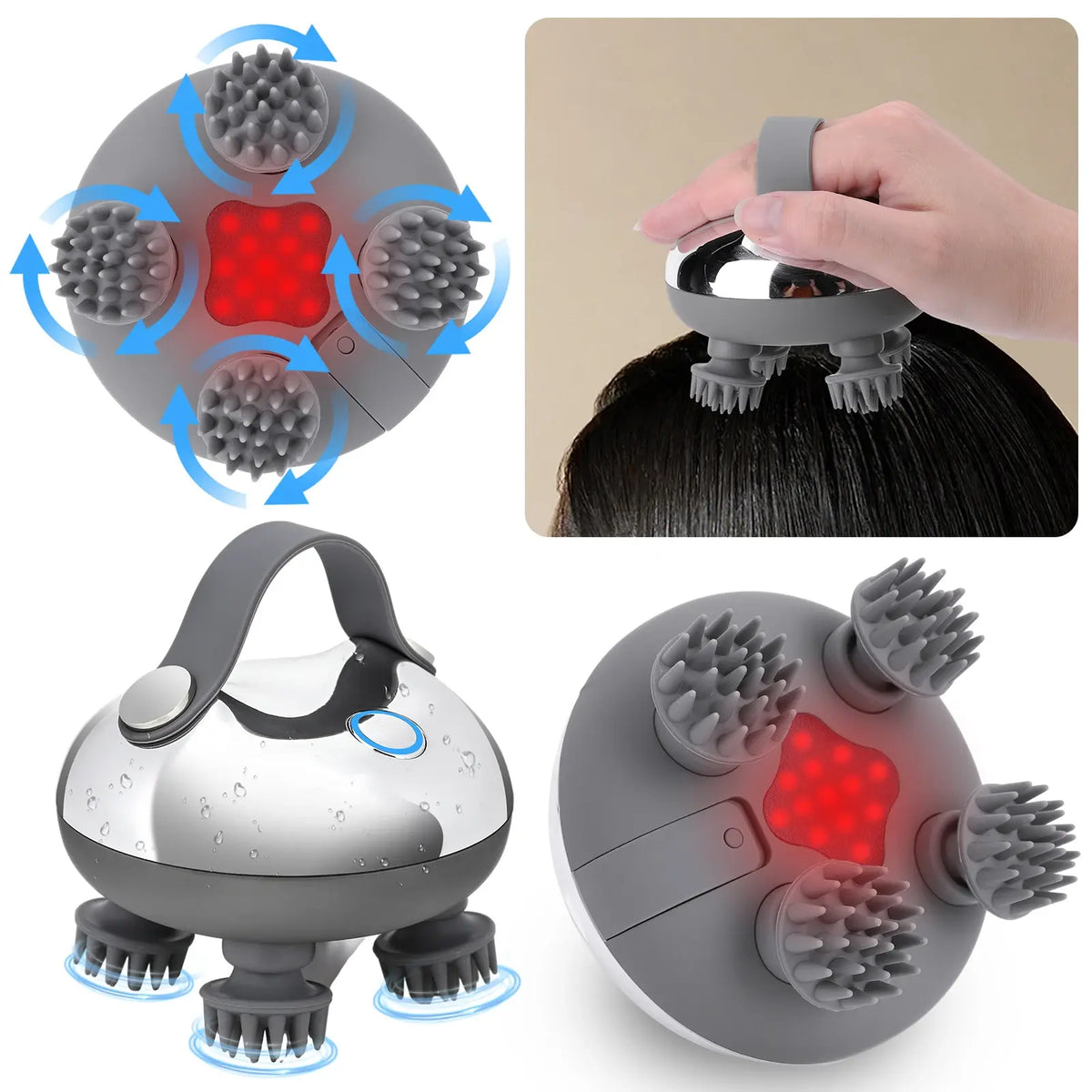 Electric Scalp Massager with 8 Silicone Massage Heads Scalp Kneading Vibrating Device 3 Modes for Hair Growth Stress Relax - Nexvibe