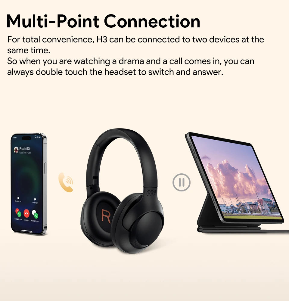 Experience Superior Sound Quality with QCY H3 ANC Wireless Headphones - 60H Battery Life & Advanced Noise Cancellation