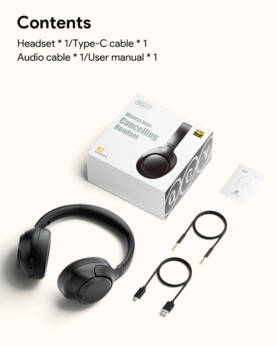 Experience Superior Sound Quality with QCY H3 ANC Wireless Headphones - 60H Battery Life & Advanced Noise Cancellation