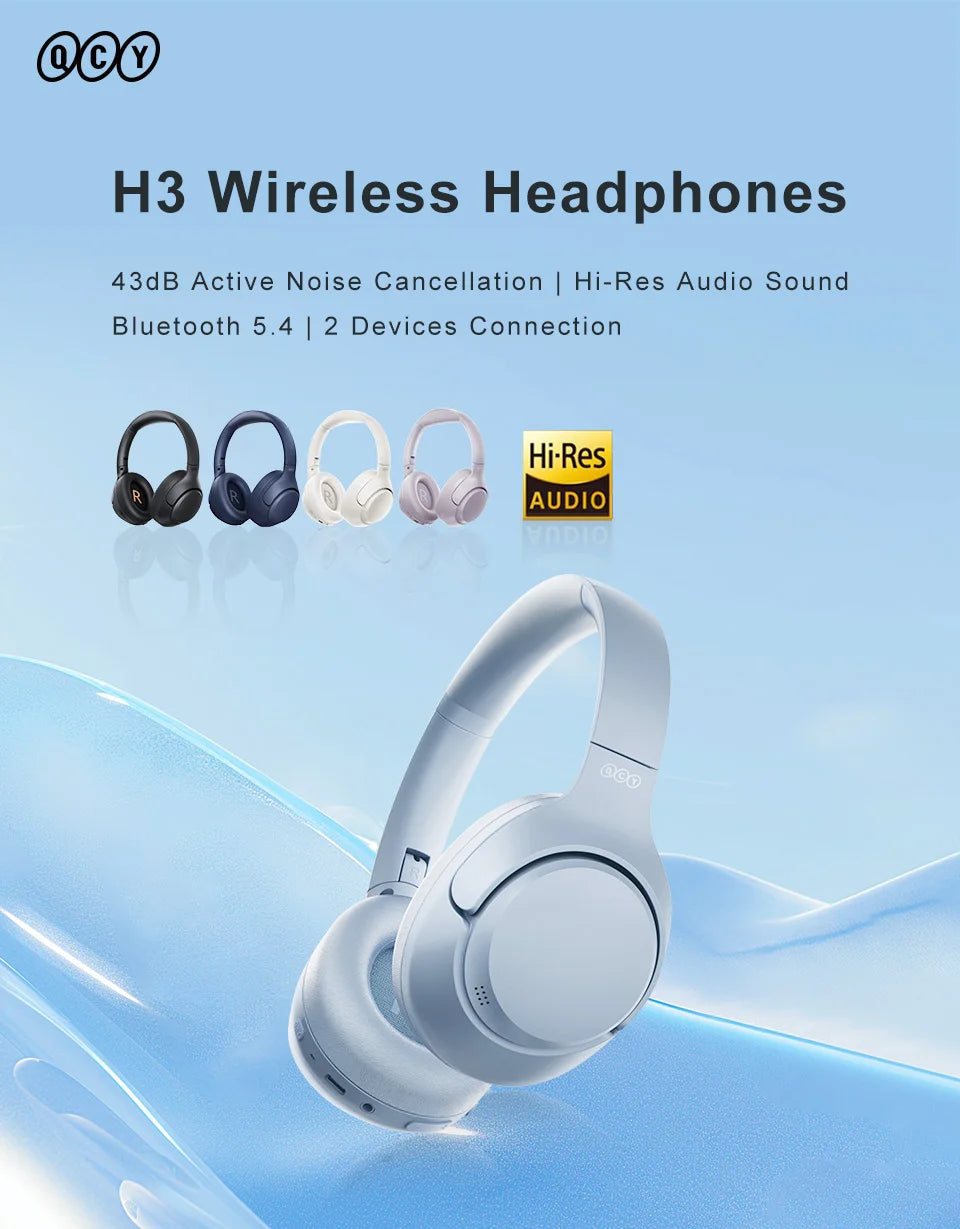 Experience Superior Sound Quality with QCY H3 ANC Wireless Headphones - 60H Battery Life & Advanced Noise Cancellation