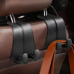 Extra Wide Car Seat Back Hooks Premium Leather Headrest Hangers for Any Purse Bag Handbag (2 Pack) - Carbon Fiber Black