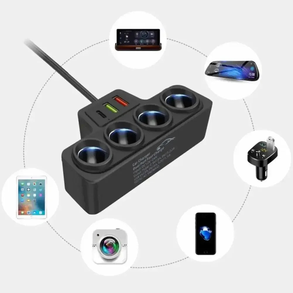 Flash sale 3.0 Dual USB Socket 120W Car Cigarette Lighter Splitter 12V 24V Fast Charger Plug Phone Power Adapter