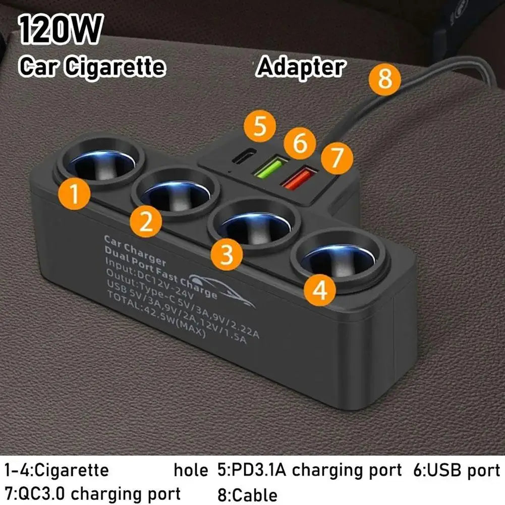 Flash sale 3.0 Dual USB Socket 120W Car Cigarette Lighter Splitter 12V 24V Fast Charger Plug Phone Power Adapter