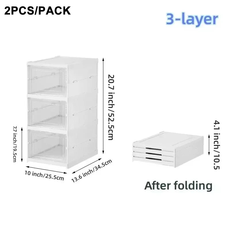 Foldable Clear Shoe Storage Organizer Stackable Dustproof Thickened Sneaker Shoe Box Rack Cabinet for Closet Dorm
