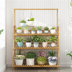 Folding Bamboo Plant Stand, Flower Pot Shelf, Multi-Use for Greenhouse Indoor and Outdoor, 3 Tier - Nexvibe