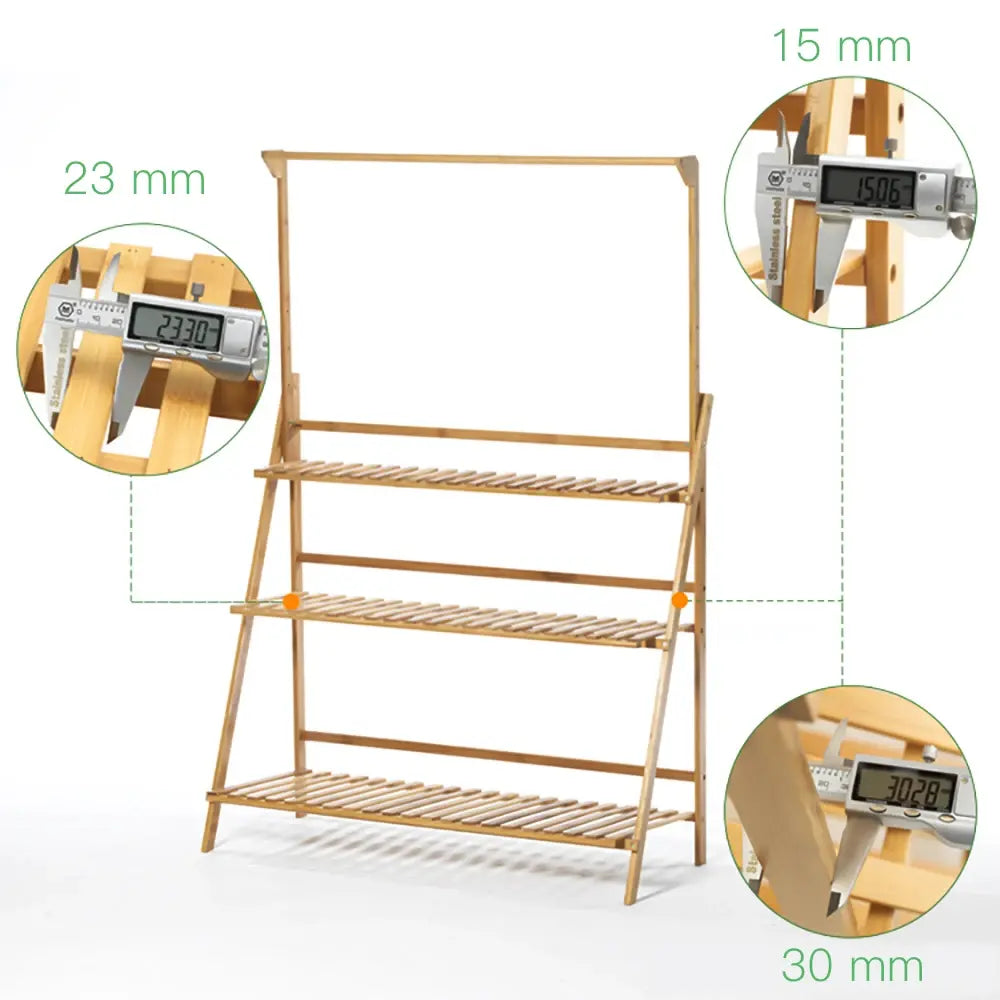 Folding Bamboo Plant Stand, Flower Pot Shelf, Multi-Use for Greenhouse Indoor and Outdoor, 3 Tier - Nexvibe