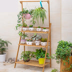 Folding Bamboo Plant Stand, Flower Pot Shelf, Multi-Use for Greenhouse Indoor and Outdoor, 3 Tier - Nexvibe