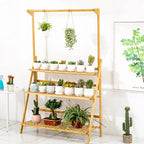 Folding Bamboo Plant Stand, Flower Pot Shelf, Multi-Use for Greenhouse Indoor and Outdoor, 3 Tier - Nexvibe