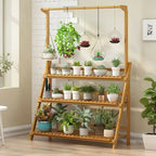 Folding Bamboo Plant Stand, Flower Pot Shelf, Multi-Use for Greenhouse Indoor and Outdoor, 3 Tier - Nexvibe