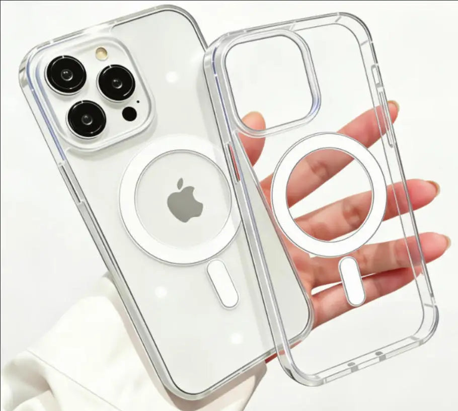 For Magesafe Magnetic Transparent Wireless Charge Case For iPhone 11 12 13 14 15 16 17 Air Pro Max Plus Mini Shockproof