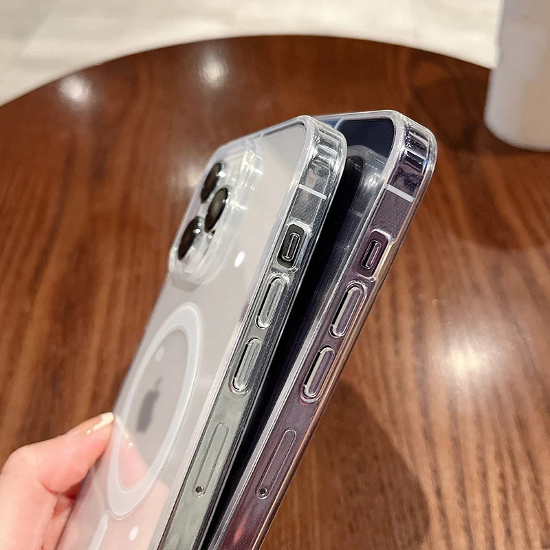 For Magesafe Magnetic Transparent Wireless Charge Case For iPhone 11 12 13 14 15 16 17 Air Pro Max Plus Mini Shockproof