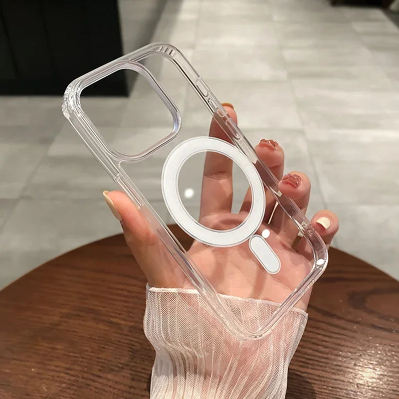 For Magesafe Magnetic Transparent Wireless Charge Case For iPhone 11 12 13 14 15 16 17 Air Pro Max Plus Mini Shockproof