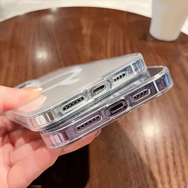 For Magesafe Magnetic Transparent Wireless Charge Case For iPhone 11 12 13 14 15 16 17 Air Pro Max Plus Mini Shockproof