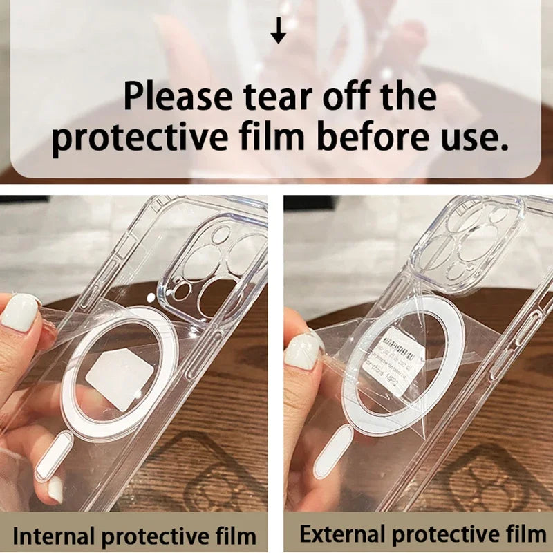 For Magesafe Magnetic Transparent Wireless Charge Case For iPhone 11 12 13 14 15 16 17 Air Pro Max Plus Mini Shockproof