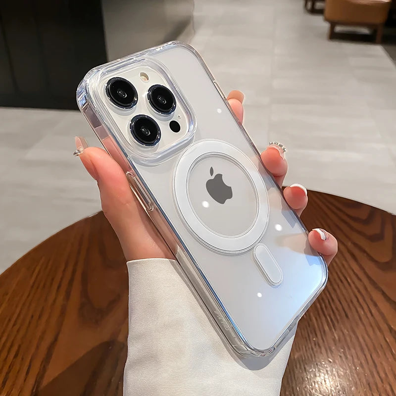 For Magesafe Magnetic Transparent Wireless Charge Case For iPhone 11 12 13 14 15 16 17 Air Pro Max Plus Mini Shockproof