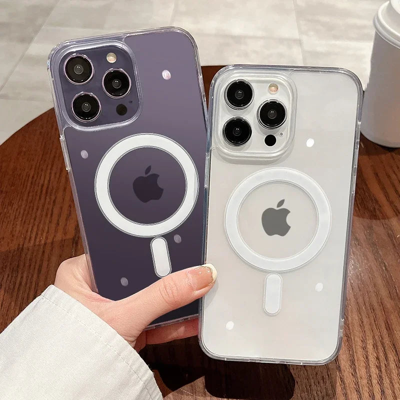 For Magesafe Magnetic Transparent Wireless Charge Case For iPhone 11 12 13 14 15 16 17 Air Pro Max Plus Mini Shockproof