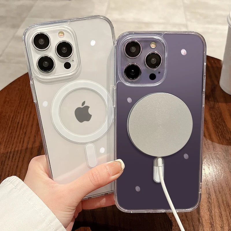 For Magesafe Magnetic Transparent Wireless Charge Case For iPhone 11 12 13 14 15 16 17 Air Pro Max Plus Mini Shockproof
