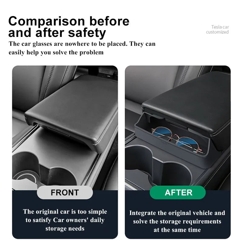 For Tesla Model 3 Model Y Accessories 2023 Central Control Armrest Box Phone Pocket Car Glasses Case Storage Tray Auto