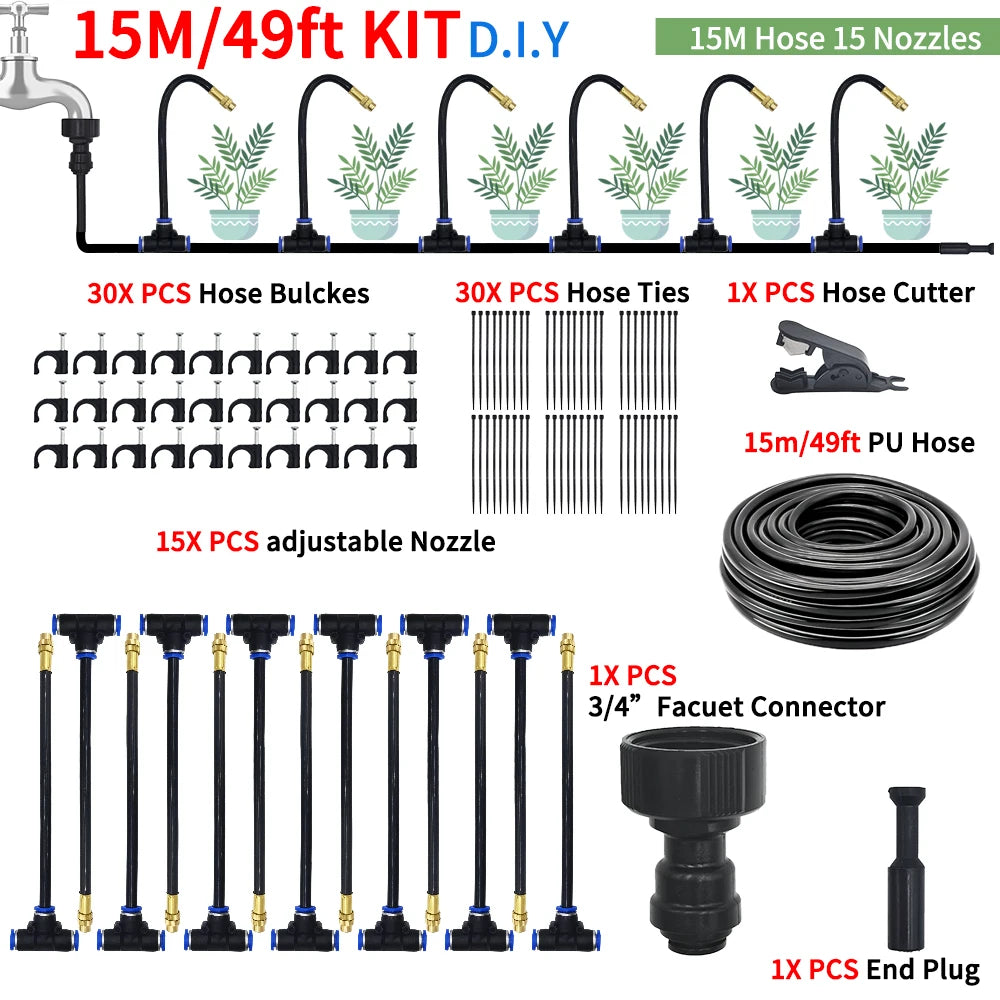 GEEIRR Irrigation spray nozzles kit For Greenhouse Garden Flowers Plant Watering 360° Adjustable Misting Cooling